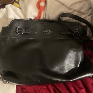 Coach Black Leather Tote with Silver Details